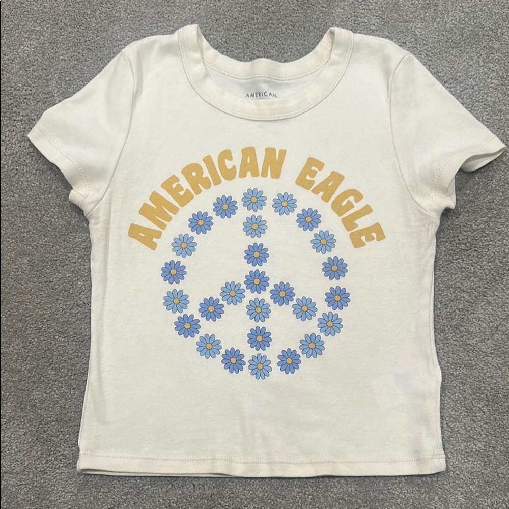 American Eagle Outfitters Cream Graphic T-Shirt